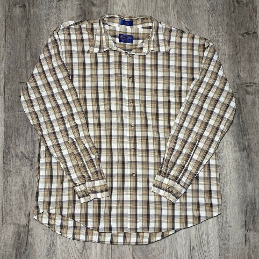 Pendleton Shirt Mens XL Brown Tan Plaid Long Sleeve Button Down Casual
